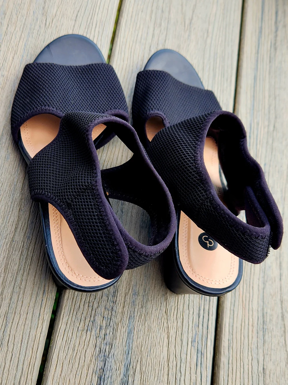 Dress Barn Black Mesh Slingback Wedge Sandals